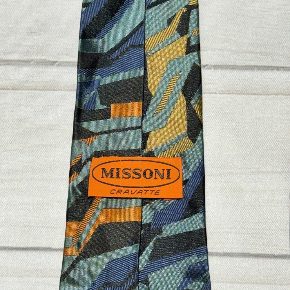 Missoni Cravatte Necktie Men One Size Teal Blue Abstract Geometric Silk Italy